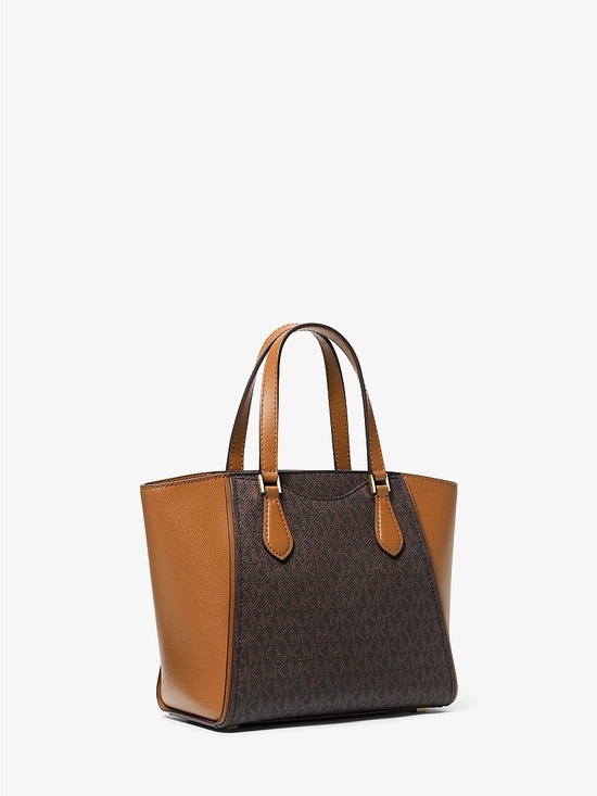 Michael Kors Handbags - Michael Kors Small Brown Logo Tote with Tan Trim